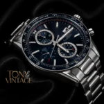 All Silver Chronograph Watch with Blue Dial and Bezel
