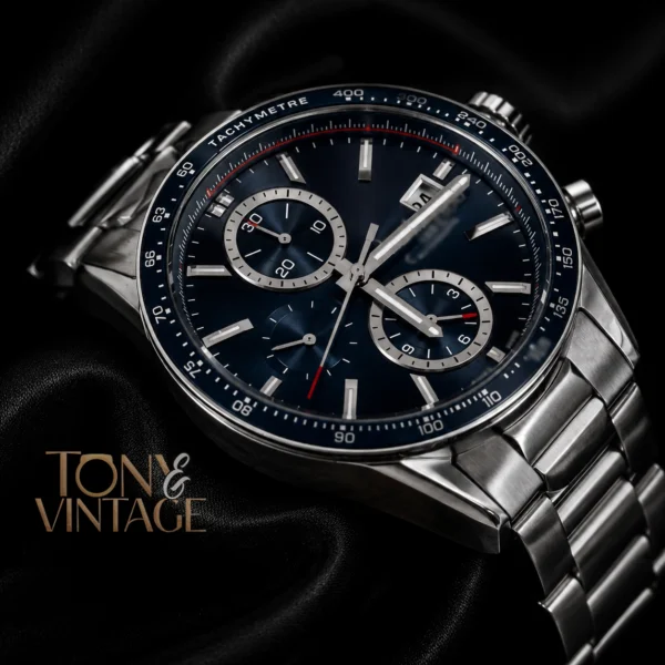 All Silver Chronograph Watch with Blue Dial and Bezel2 copy