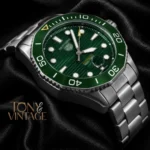 All Silver Watch with Green Dial & Bezel