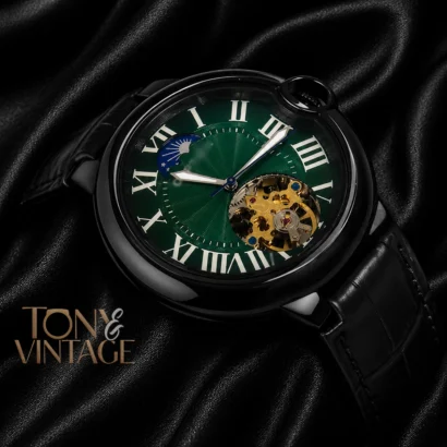 Ballon Bleu Tourbillon Automatic Watch in All Black With Green Dial