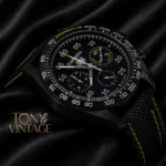 Chronograph All Black Case Watch with Dial and Black Leather Strap