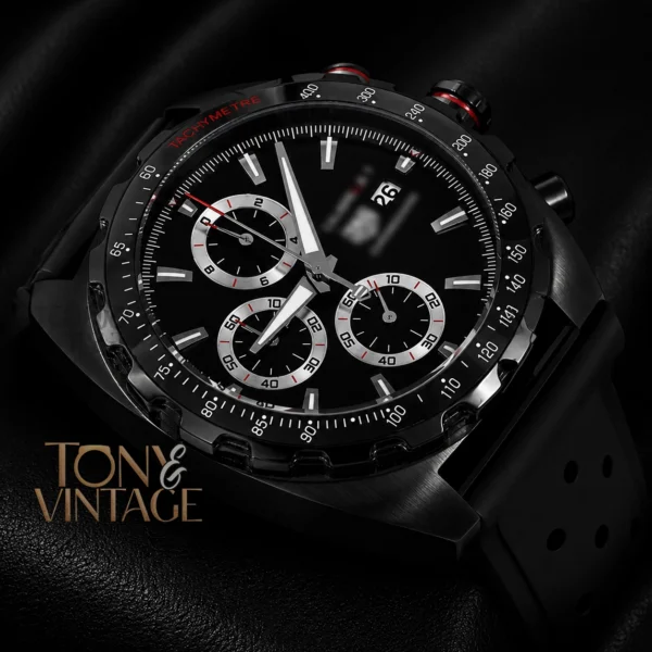 Chronograph All Black Watch with Black Dotted Strap