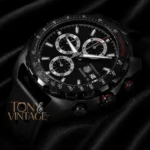 Chronograph All Black Watch with Black Dotted Strap