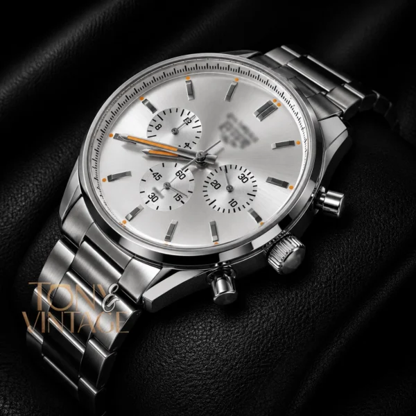 Chronograph All Silver Chain Watch with Matching Dial