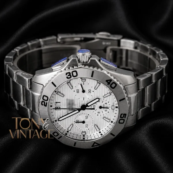 Chronograph All Silver Watch with Dial & Chain
