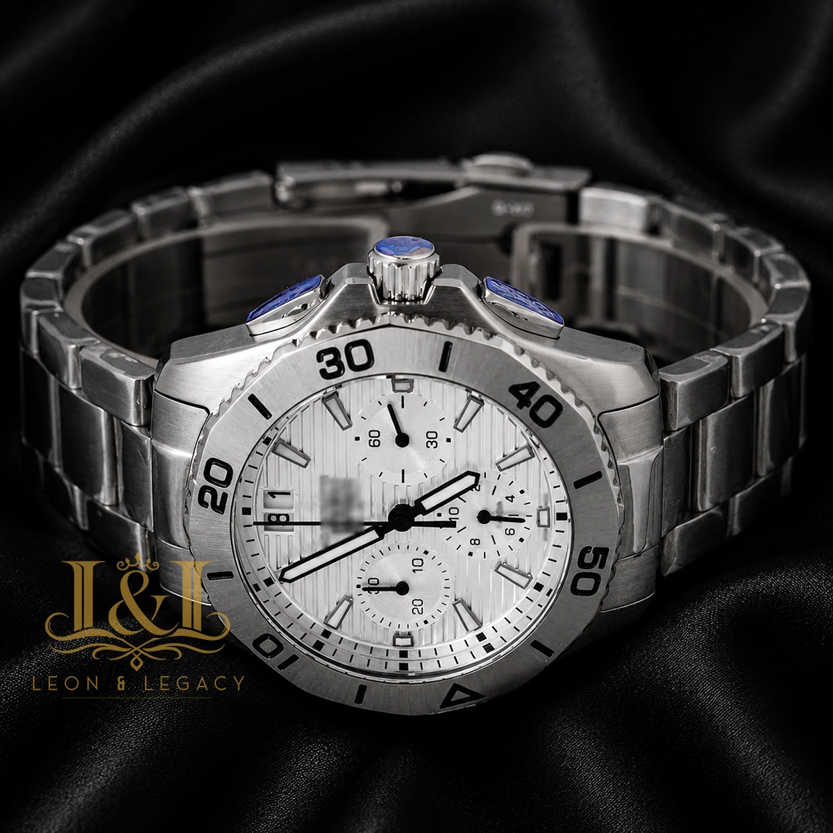 Chronograph All Silver Watch with Dial & Chain