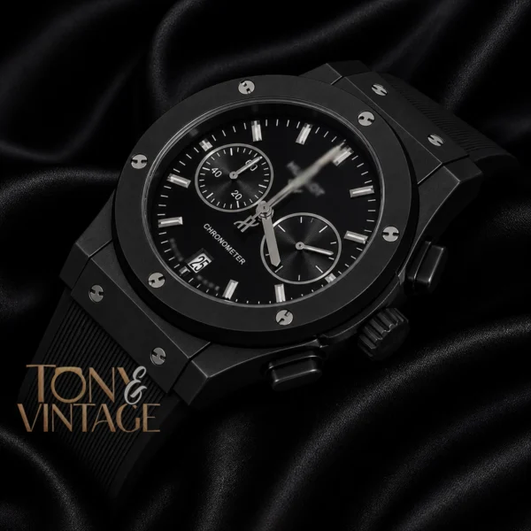 Chronograph Black Case With Black Dial & Black Rubber Strap