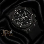 Chronograph Black Case With Black Dial & Black Rubber Strap