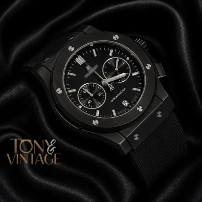 Chronograph Black Case With Black Dial & Black Rubber Strap