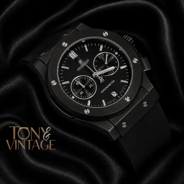 Chronograph Black Case With Black Dial & Black Rubber Strap 2 copy
