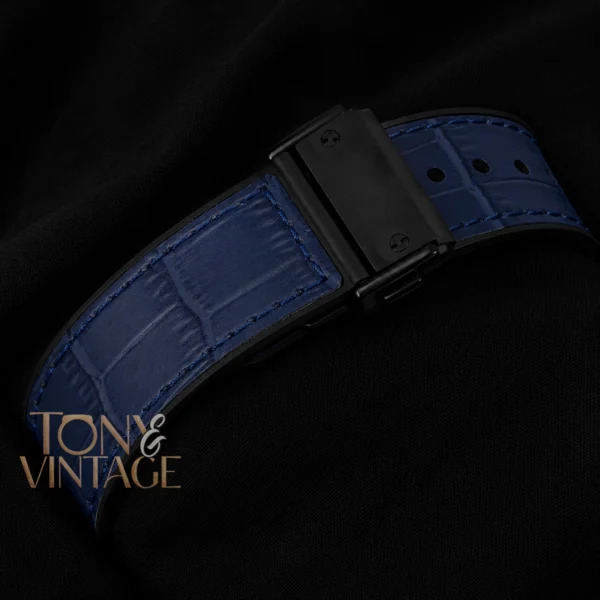 Chronograph Black Watch With Blue Dial and Blue Leather Strap