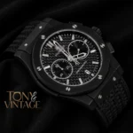 Chronograph Black Watch With Matching Dial and PVC Strap