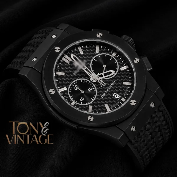 Chronograph Black Watch With Matching Dial and PVC Strap 2 copy