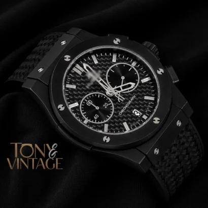 Chronograph Black Watch With Matching Dial and PVC Strap