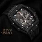 Chronograph Black Watch With Skeleton Dial and PVC Strap