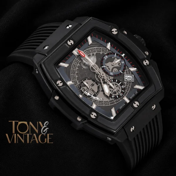 Chronograph Black Watch With Skeleton Dial and PVC Strap 2 copy