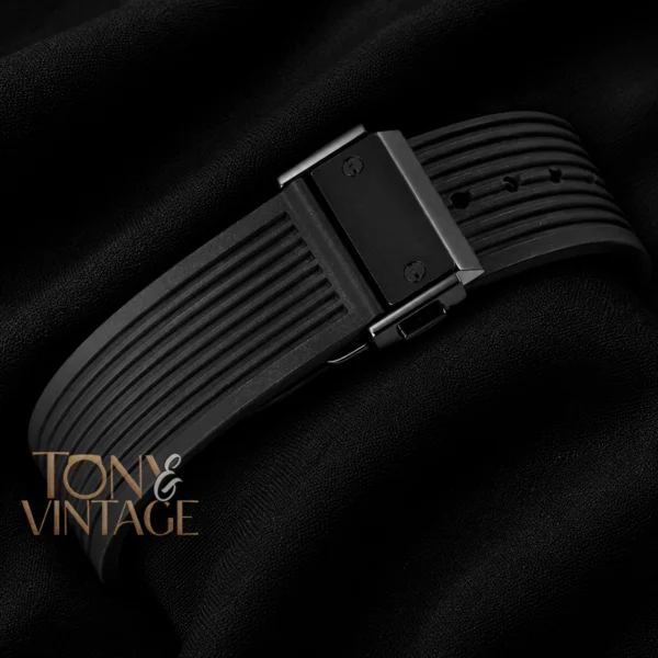 Chronograph Black Watch With Skeleton Dial and PVC Strap