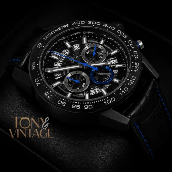 Chronograph Black Watch with Skeleton Dial and Leather Strap2 copy