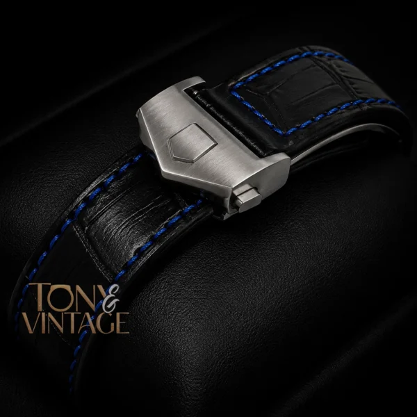Chronograph Black Watch with Skeleton Dial and Leather Strap