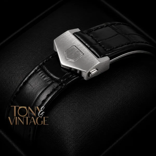 Chronograph Final Edition Silver Case with Black Dial and Black Leather Strap Watch