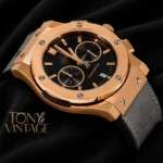 Chronograph Rose Gold Case With Black Dial & Grey Velvet Strap