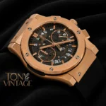 Chronograph Rose Gold Case With Brown Skeleton Dial & Black Rubber Strap