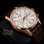 Chronograph Rose Gold Case with White Dial and Brown Leather Strap Watch