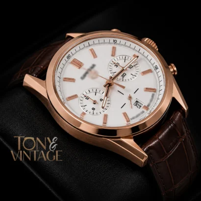 Chronograph Rose Gold Case with White Dial and Brown Leather Strap Watch