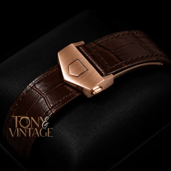 Chronograph Rose Gold Case with White Dial and Brown Leather Strap Watch