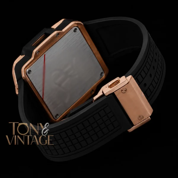 Chronograph Rose Gold Watch With Black Dial and PVC Strap