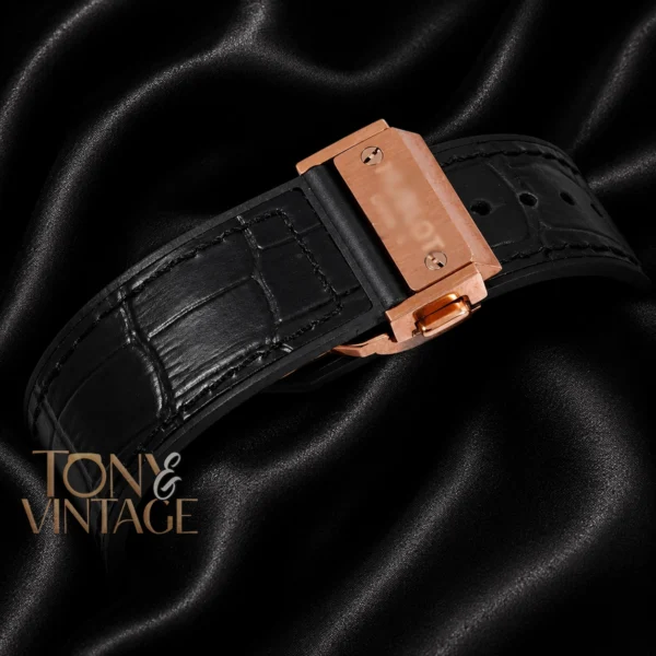 Chronograph Rose Gold Watch With Brown Skeleton Dial & Black Leather Strap