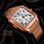 Chronograph Rose Gold Watch With Silver Dial and Chain