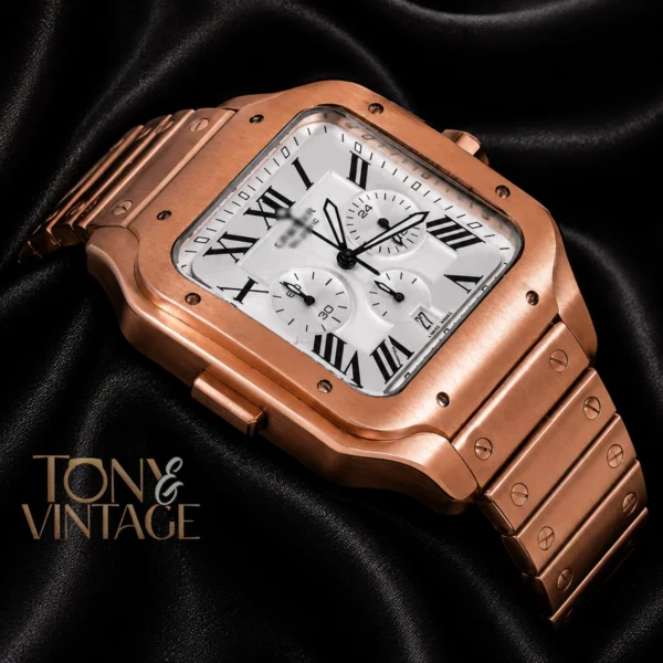 Chronograph Rose Gold Watch With Silver Dial and Chain 2 copy