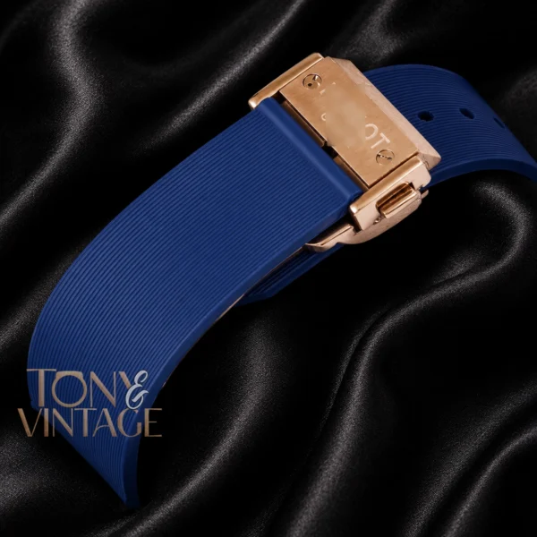 Chronograph Rose Gold Watch with Blue Dial and PVC Strap