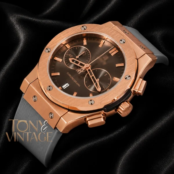 Chronograph Rose Gold Watch with Charcoal Gray Dial and PVC Strap