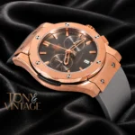 Chronograph Rose Gold Watch with Charcoal Gray Dial and PVC Strap