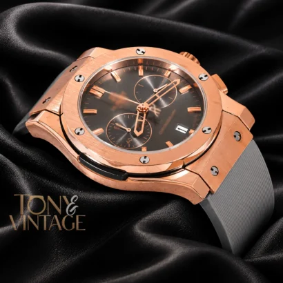 Chronograph Rose Gold Watch with Charcoal Gray Dial and PVC Strap