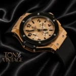 Chronograph Rose Gold Watch with Dial and Black PVC Strap