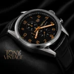 Chronograph Silver Case Watch with Black Dial & Leather Strap