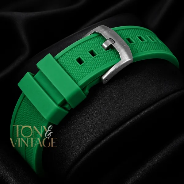 Chronograph Silver Case Watch with Green Dial and Strap