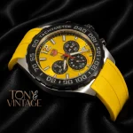 Chronograph Silver Case Watch with Yellow Dial and Strap