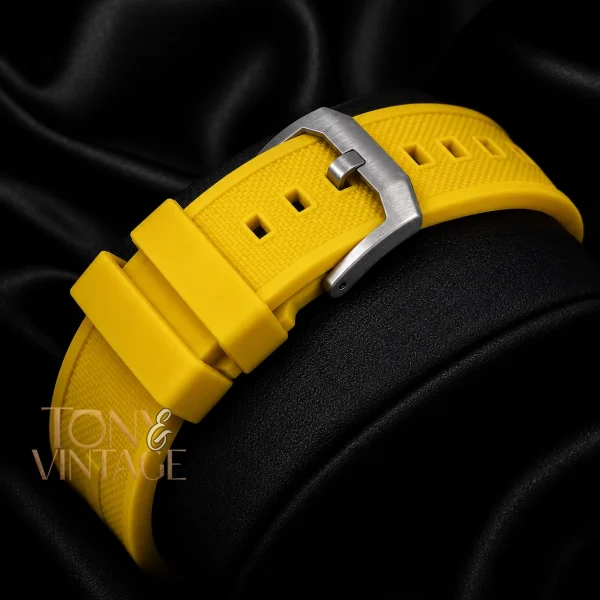 Chronograph Silver Case Watch with Yellow Dial and Strap