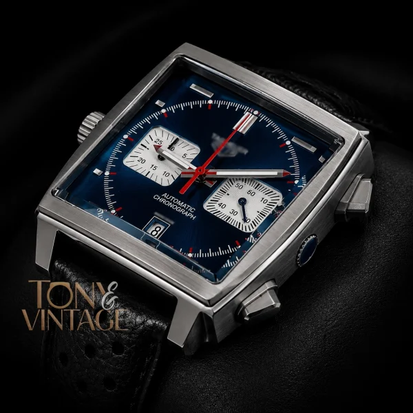 Chronograph Silver Case with Blue Dial & Black Dotted Leather Strap Watch
