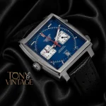 Chronograph Silver Case with Blue Dial & Black Dotted Leather Strap Watch