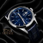 Chronograph Silver Case with Blue Dial & Blue Leather Strap Watch