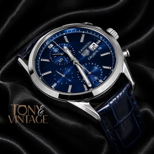 Chronograph Silver Case with Blue Dial & Blue Leather Strap Watch2 copy