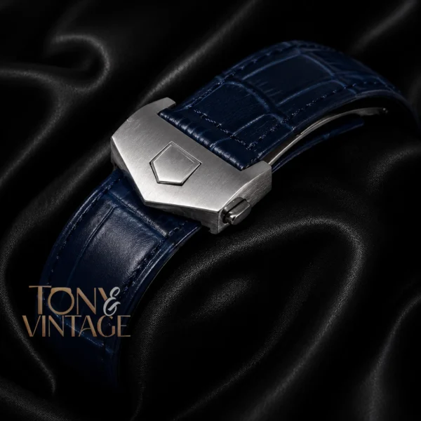 Chronograph Silver Case with Blue Dial & Blue Leather Strap Watch