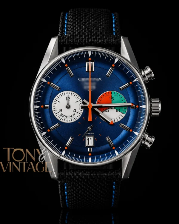 Chronograph Silver Case with Blue Dial and Black Leather Strap Watch1 copy