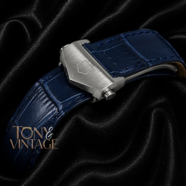 Chronograph Silver Case with Blue Dial and Leather Strap Watch