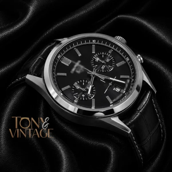 Chronograph Silver Case with Grey Dial and Leather Strap Watch1 copy